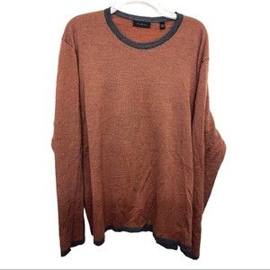 SAKS Ringer Neck Sweater Superfine Merino Rust/Gray XXL